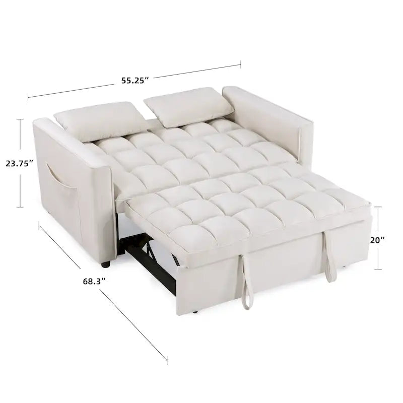 Klassisches 55-Zoll-Zweisitzersofa mit Ausziehfunktion, Knopfheftung und Schlaffunktion – 55W x 68L x 20H