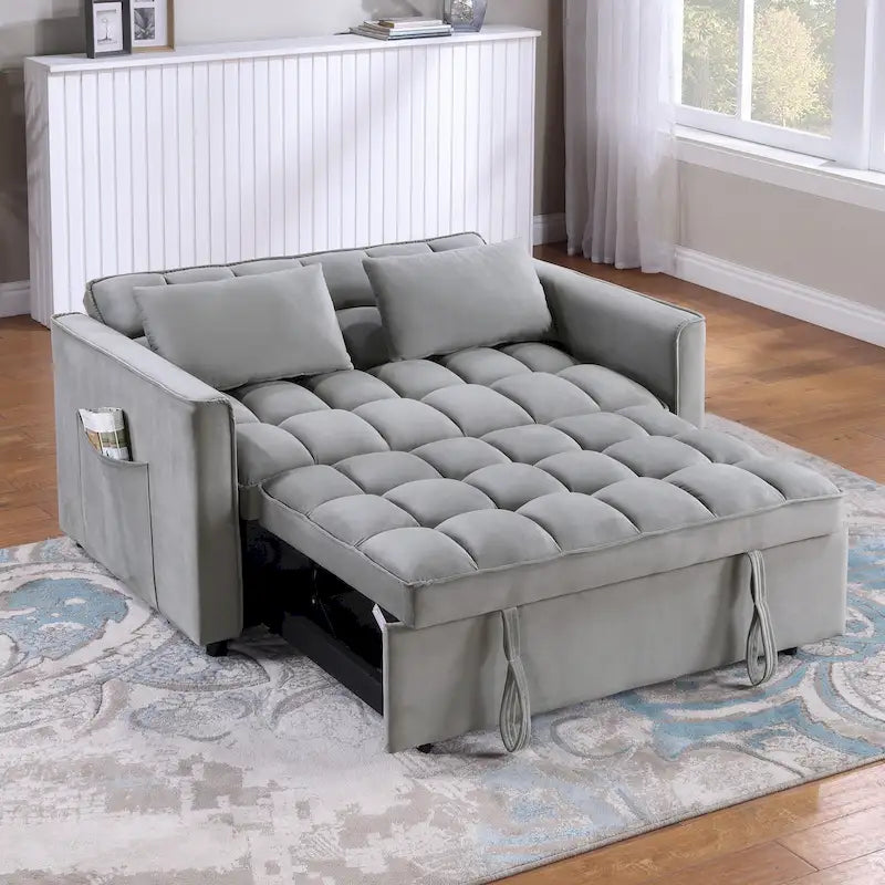 Klassisches 55-Zoll-Zweisitzersofa mit Ausziehfunktion, Knopfheftung und Schlaffunktion – 55W x 68L x 20H