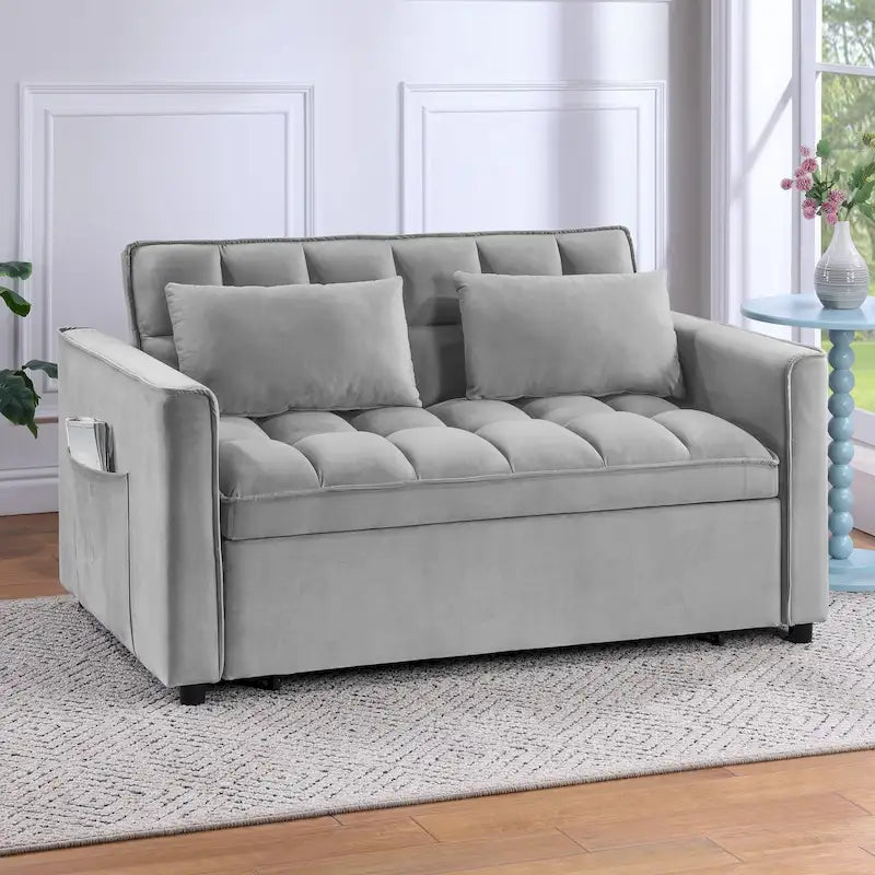 Klassisches 55-Zoll-Zweisitzersofa mit Ausziehfunktion, Knopfheftung und Schlaffunktion – 55W x 68L x 20H