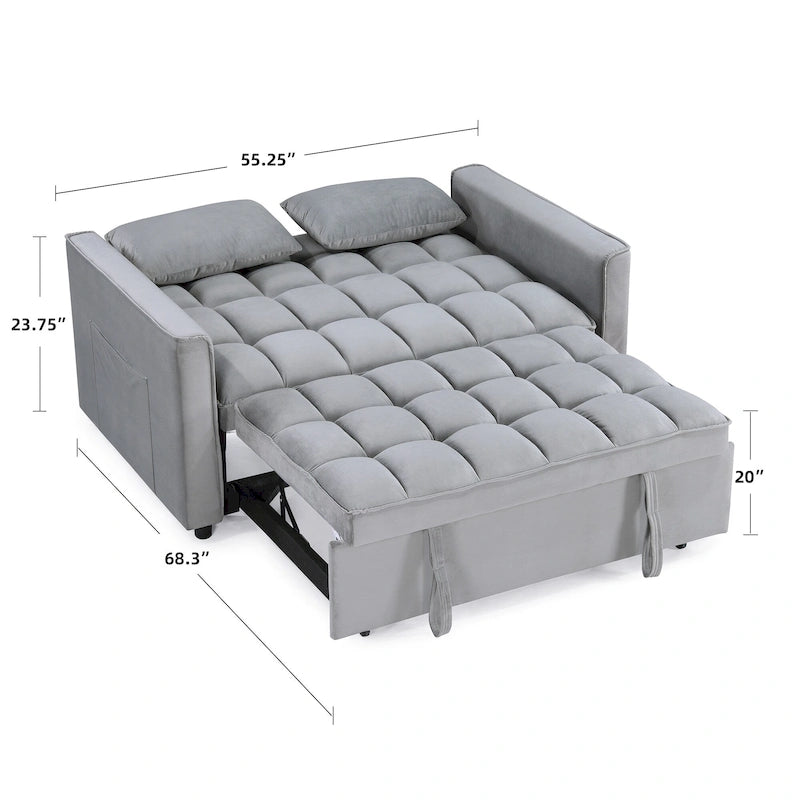 Klassisches 55-Zoll-Zweisitzersofa mit Ausziehfunktion, Knopfheftung und Schlaffunktion – 55W x 68L x 20H