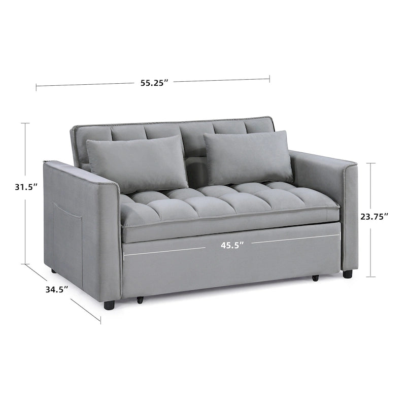 Klassisches 55-Zoll-Zweisitzersofa mit Ausziehfunktion, Knopfheftung und Schlaffunktion – 55W x 68L x 20H