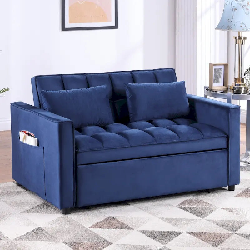 Klassisches 55-Zoll-Zweisitzersofa mit Ausziehfunktion, Knopfheftung und Schlaffunktion – 55W x 68L x 20H