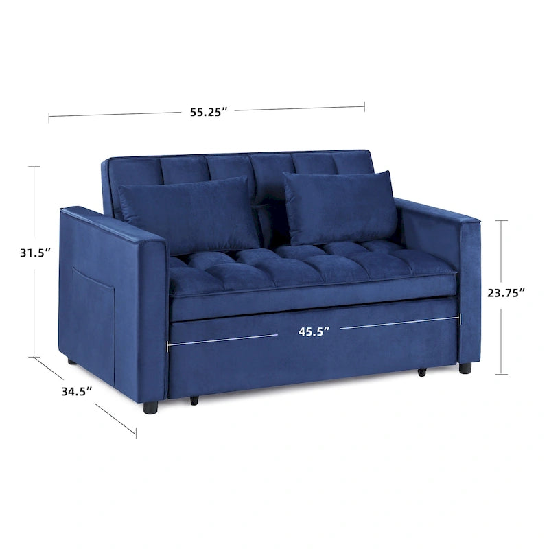 Klassisches 55-Zoll-Zweisitzersofa mit Ausziehfunktion, Knopfheftung und Schlaffunktion – 55W x 68L x 20H