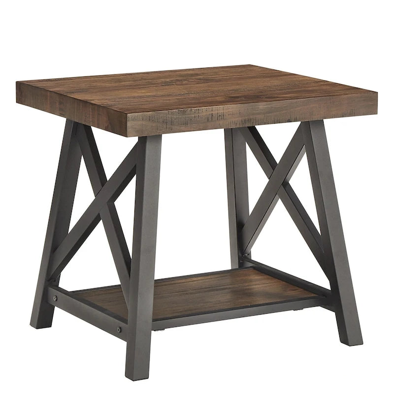 Rustic X-Base End Table with Shelf