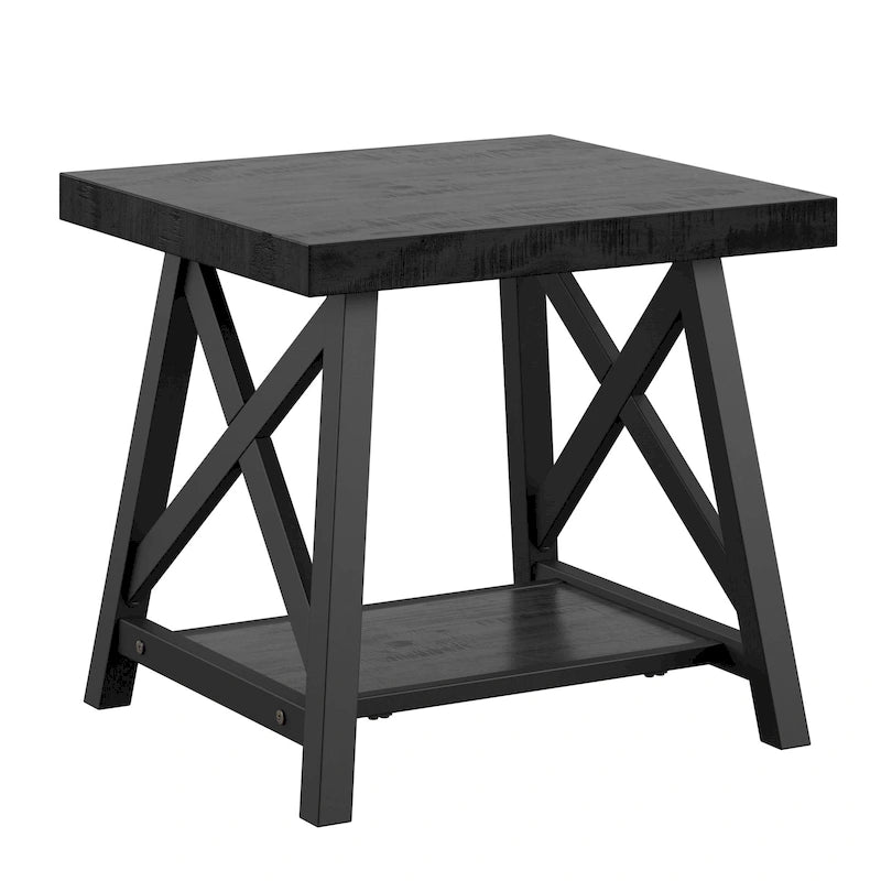 Rustic X-Base End Table with Shelf