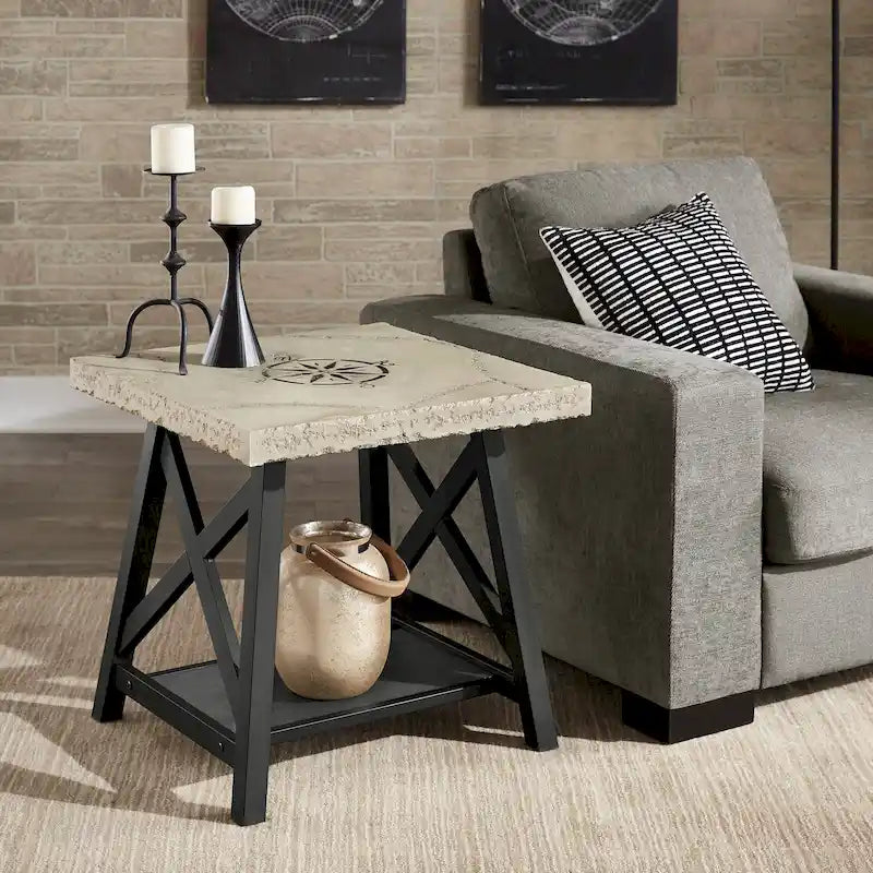 Rustic X-Base End Table with Shelf