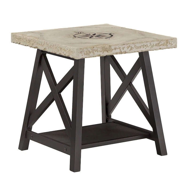Rustic X-Base End Table with Shelf