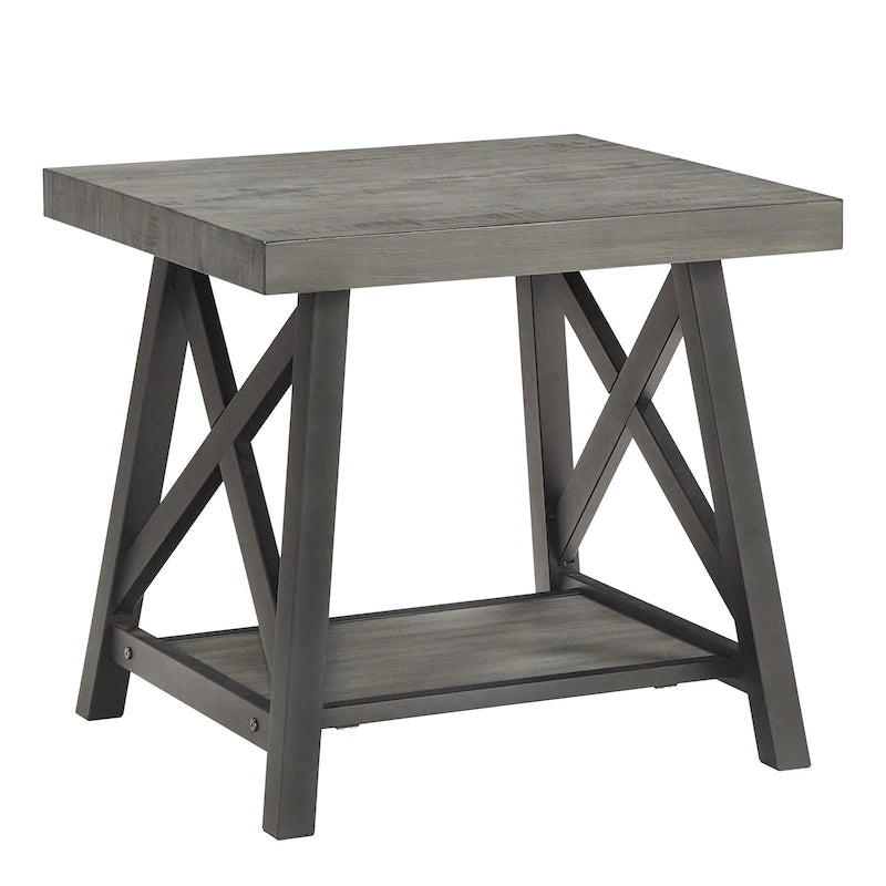 Rustic X-Base End Table with Shelf