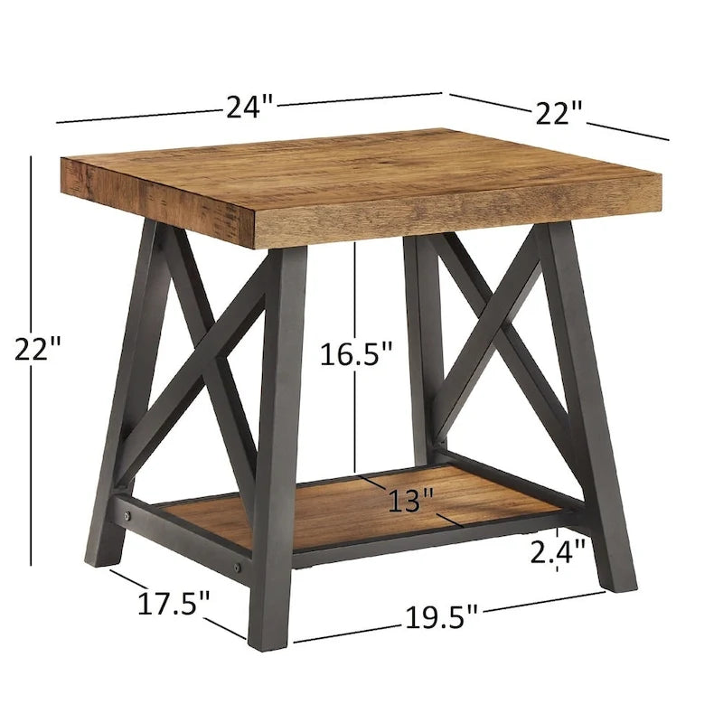 Rustic X-Base End Table with Shelf