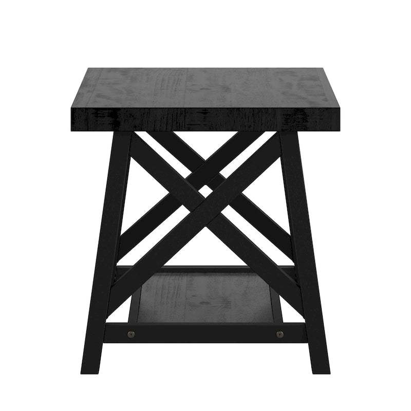 Rustic X-Base End Table with Shelf
