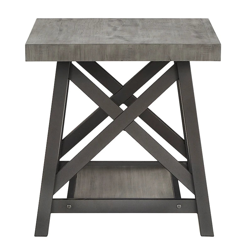 Rustic X-Base End Table with Shelf