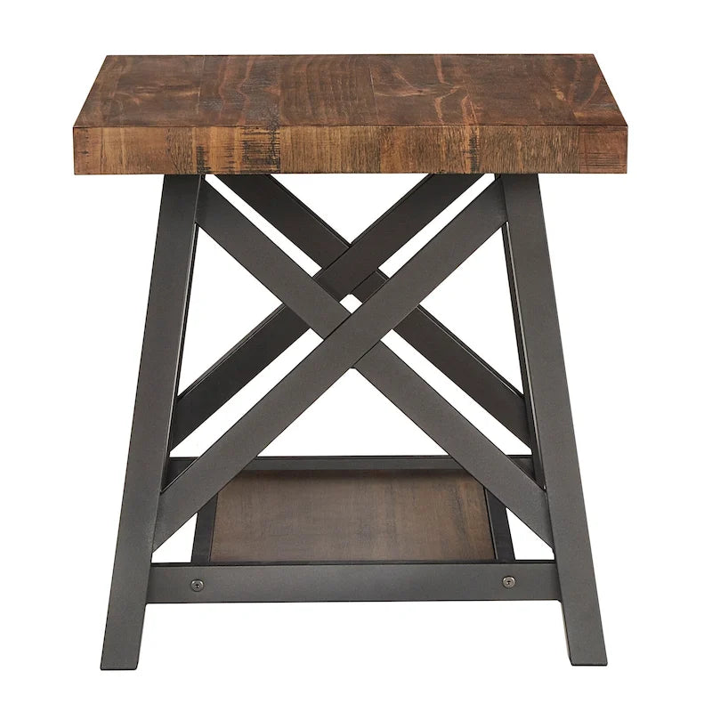 Rustic X-Base End Table with Shelf