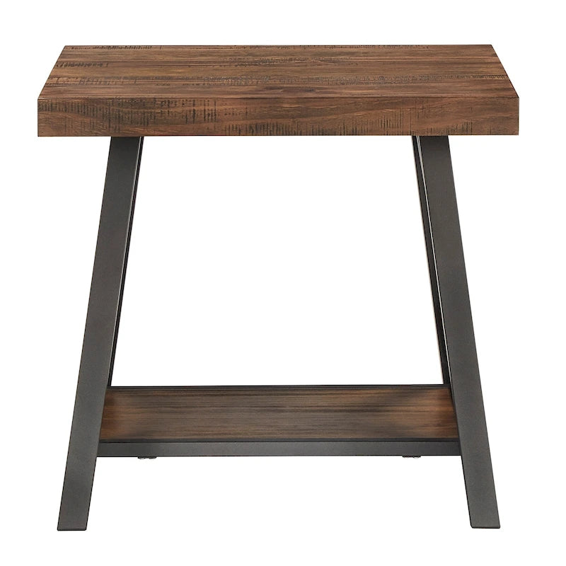 Rustic X-Base End Table with Shelf