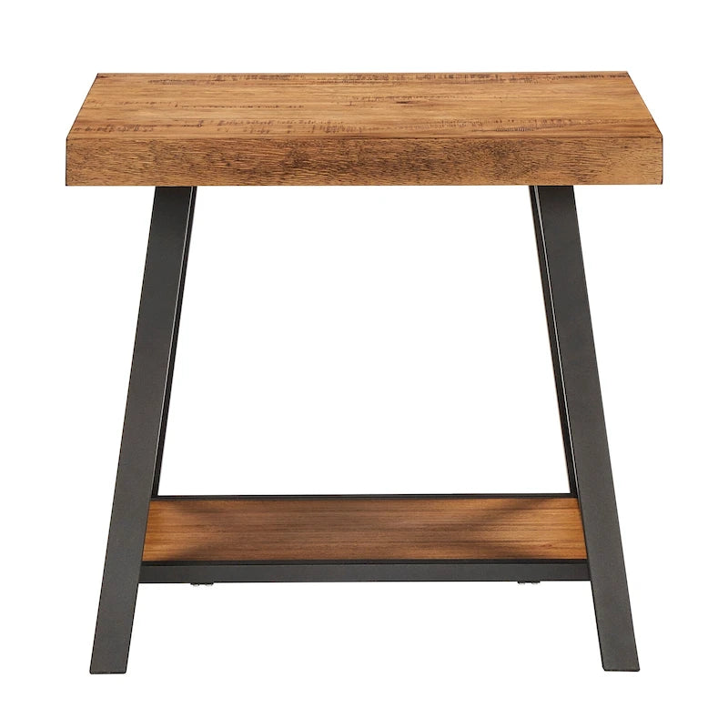 Rustic X-Base End Table with Shelf