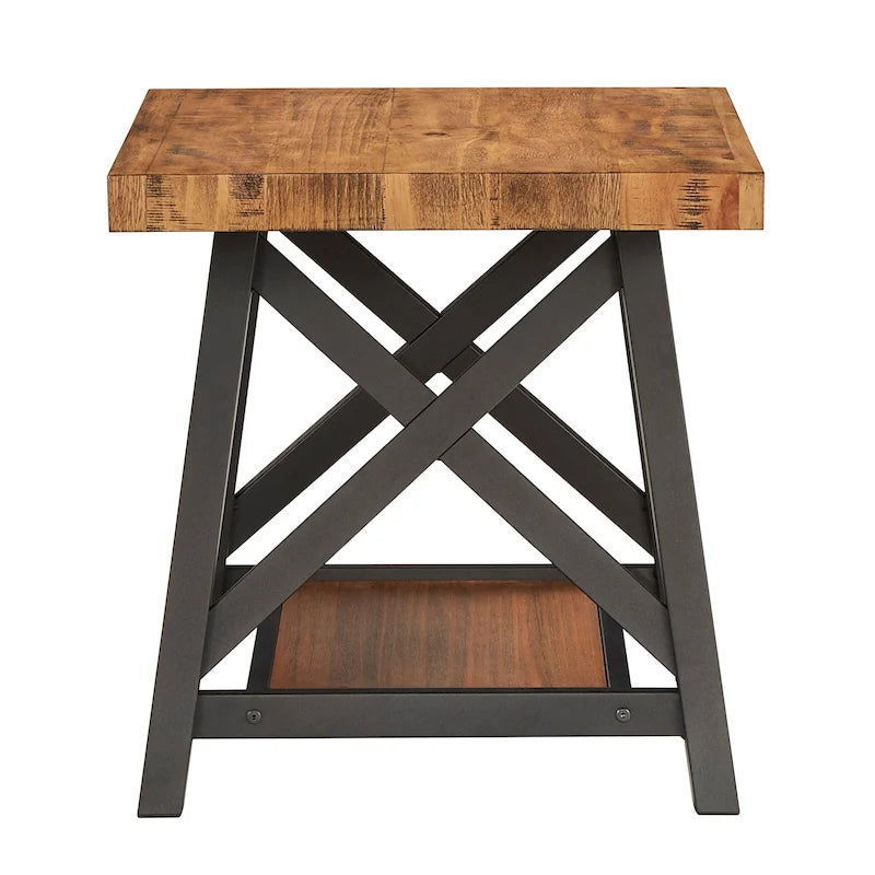 Rustic X-Base End Table with Shelf