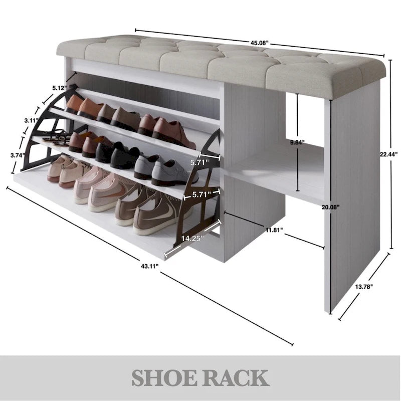 Multifunktionale Schuhbank mit Klappschublade und Stauraum