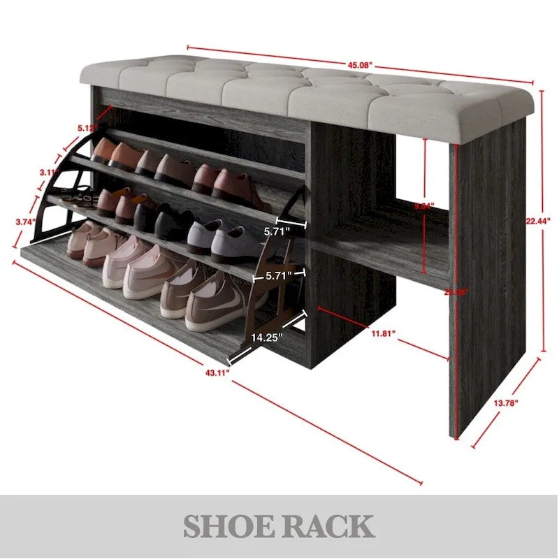Multifunktionale Schuhbank mit Klappschublade und Stauraum