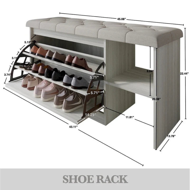 Multifunktionale Schuhbank mit Klappschublade und Stauraum