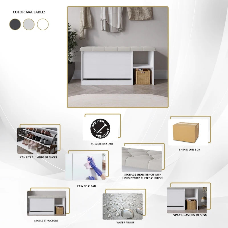 Multifunktionale Schuhbank mit Klappschublade und Stauraum