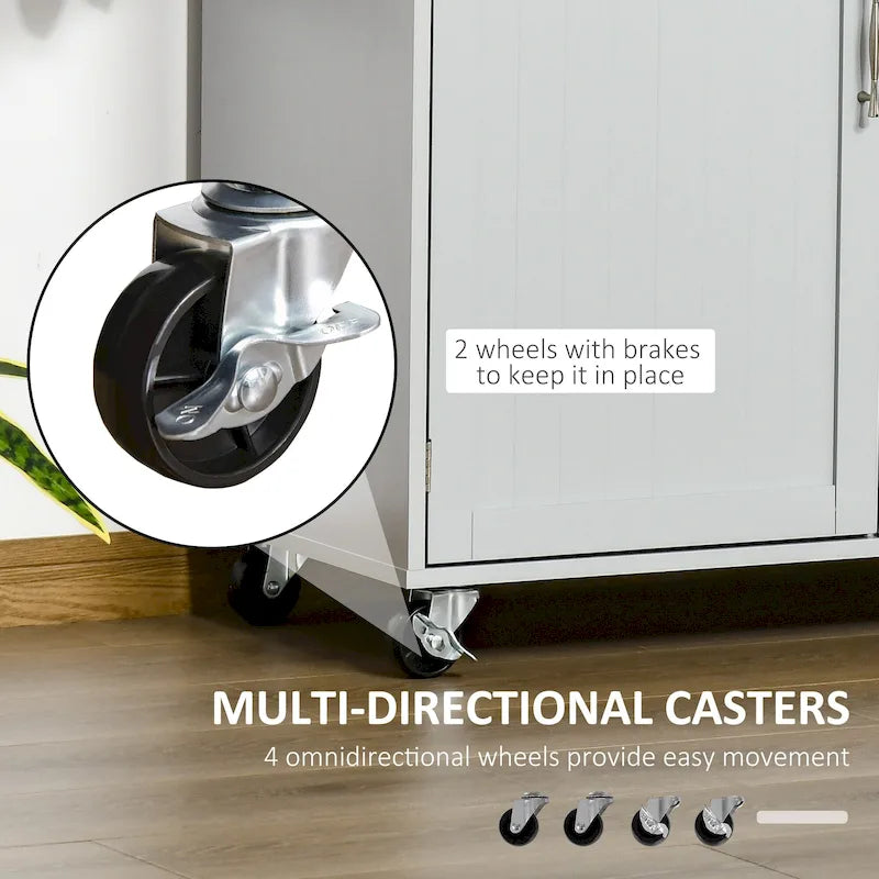 41 Modern Rolling Kitchen Island, Kitchen Storage Utility Cart Trolley with Rubberwood Top, 2 Drawers, and Towel Rack