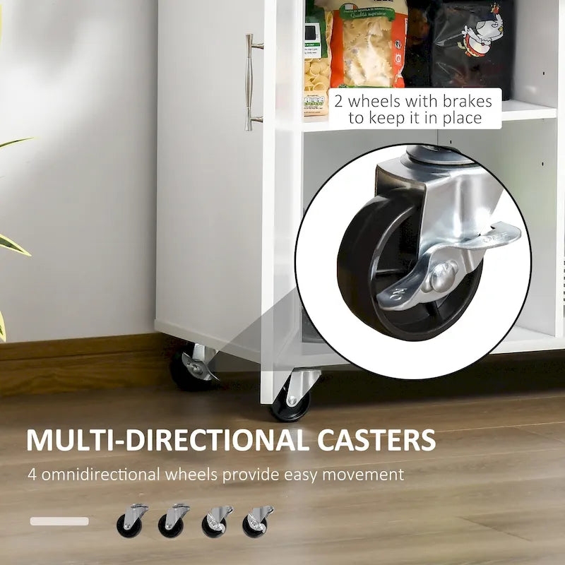 41 Modern Rolling Kitchen Island, Kitchen Storage Utility Cart Trolley with Rubberwood Top, 2 Drawers, and Towel Rack