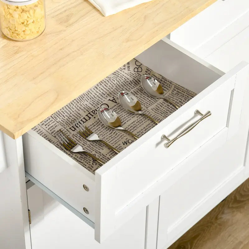 41 Modern Rolling Kitchen Island, Kitchen Storage Utility Cart Trolley with Rubberwood Top, 2 Drawers, and Towel Rack