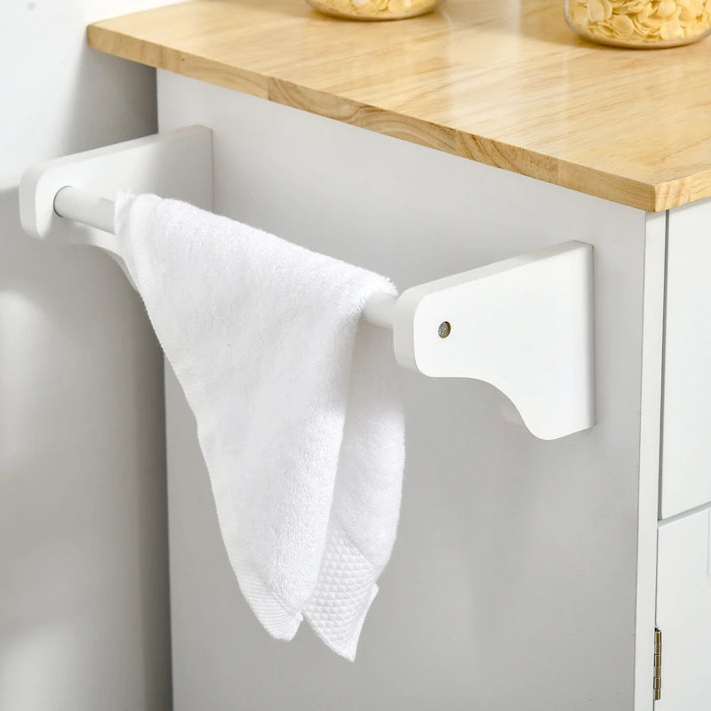 41 Modern Rolling Kitchen Island, Kitchen Storage Utility Cart Trolley with Rubberwood Top, 2 Drawers, and Towel Rack