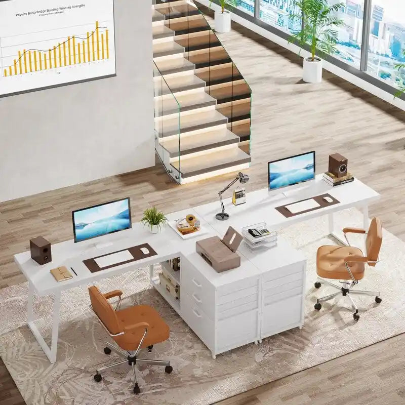 Reversible L Shaped Desk With File Drawers, Corner Computer Desk