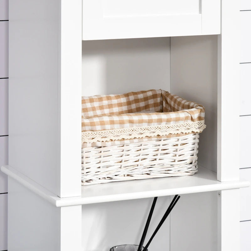 Tall Bathroom Storage Cabinet, Freestanding Linen Tower with 2-Tier Shelf and 2 Cupboards, White