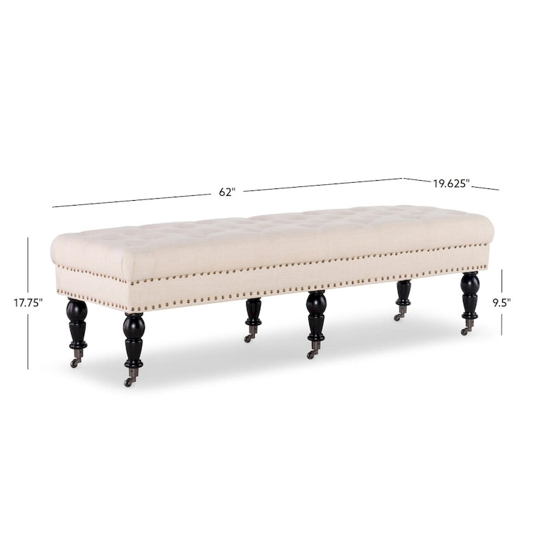 Natural Linen Tufted Entryway Bench