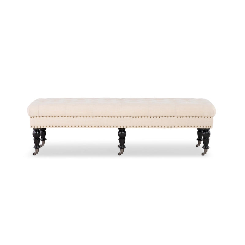 Natural Linen Tufted Entryway Bench