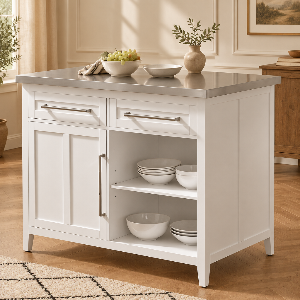 Kuchyňský ostrůvek s horní deskou z nerezové oceli - 28d x 46š x 36.5v