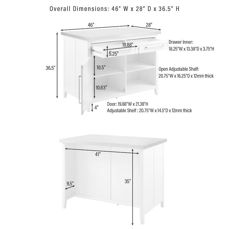 Kuchyňský ostrůvek s horní deskou z nerezové oceli - 28d x 46š x 36.5v