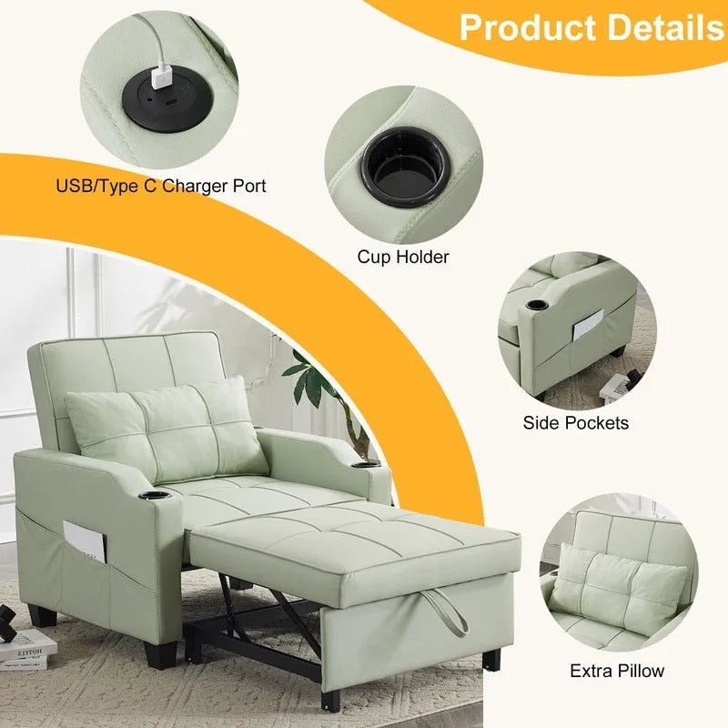 Schlafsessel, Schlafsofa-Sessel 3-in-1, verstellbarer Relaxsessel, Sessel, Sofa, Bett, Leinen