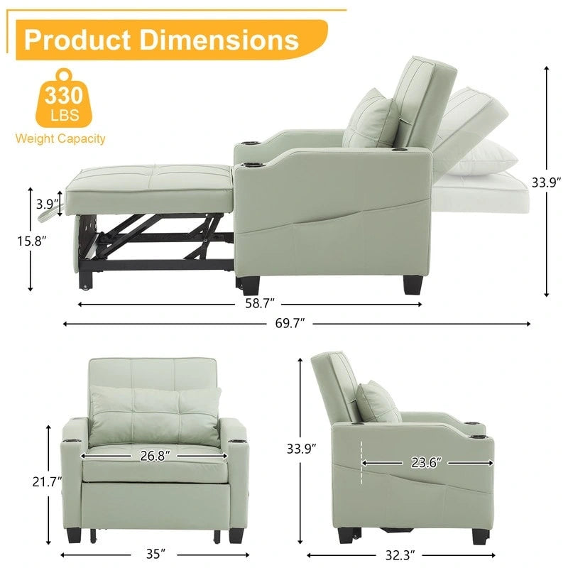 Schlafsessel, Schlafsofa-Sessel 3-in-1, verstellbarer Relaxsessel, Sessel, Sofa, Bett, Leinen