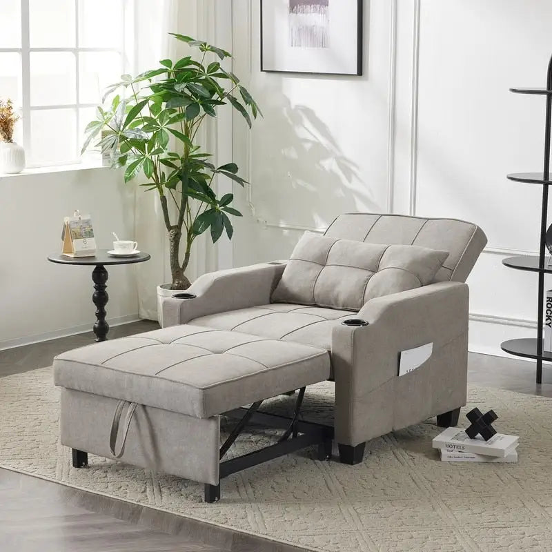 Schlafsessel, Schlafsofa-Sessel 3-in-1, verstellbarer Relaxsessel, Sessel, Sofa, Bett, Leinen