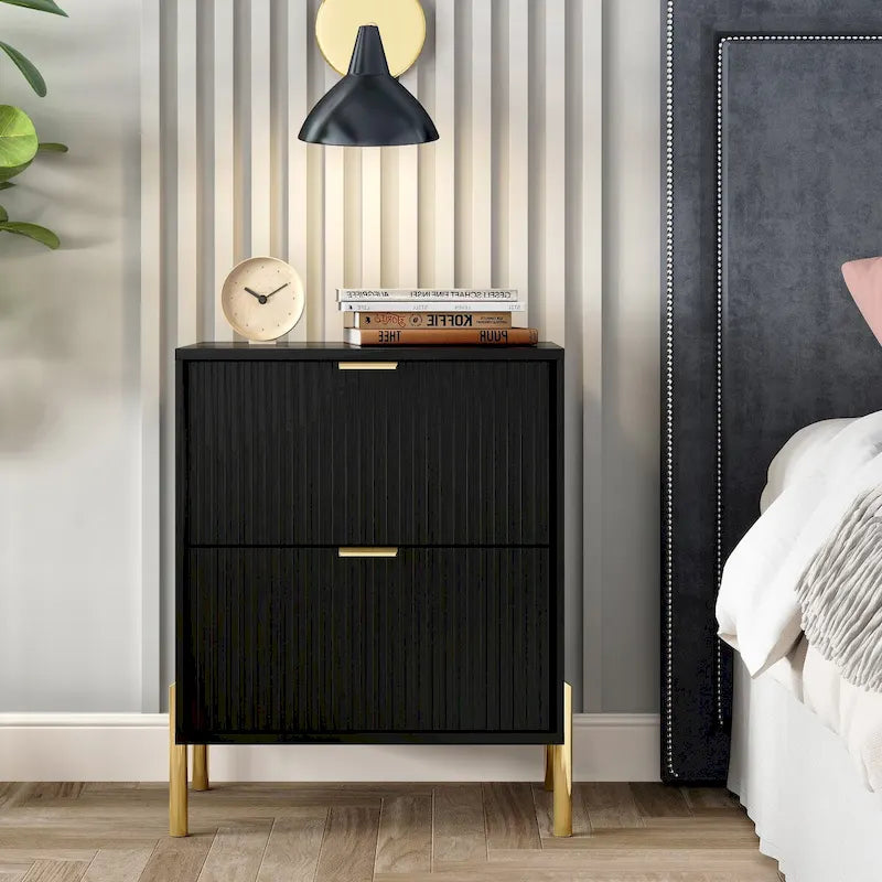 Comodino moderno a 2 cassetti, tavolino da letto, tavolino laterale