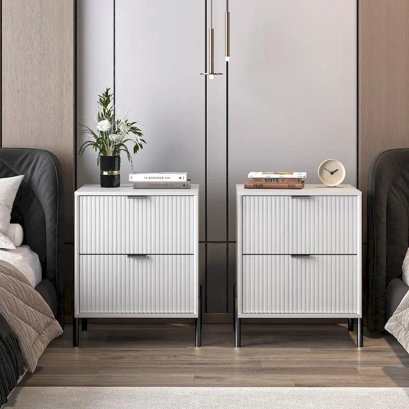 Comodino moderno a 2 cassetti, tavolino da letto, tavolino laterale