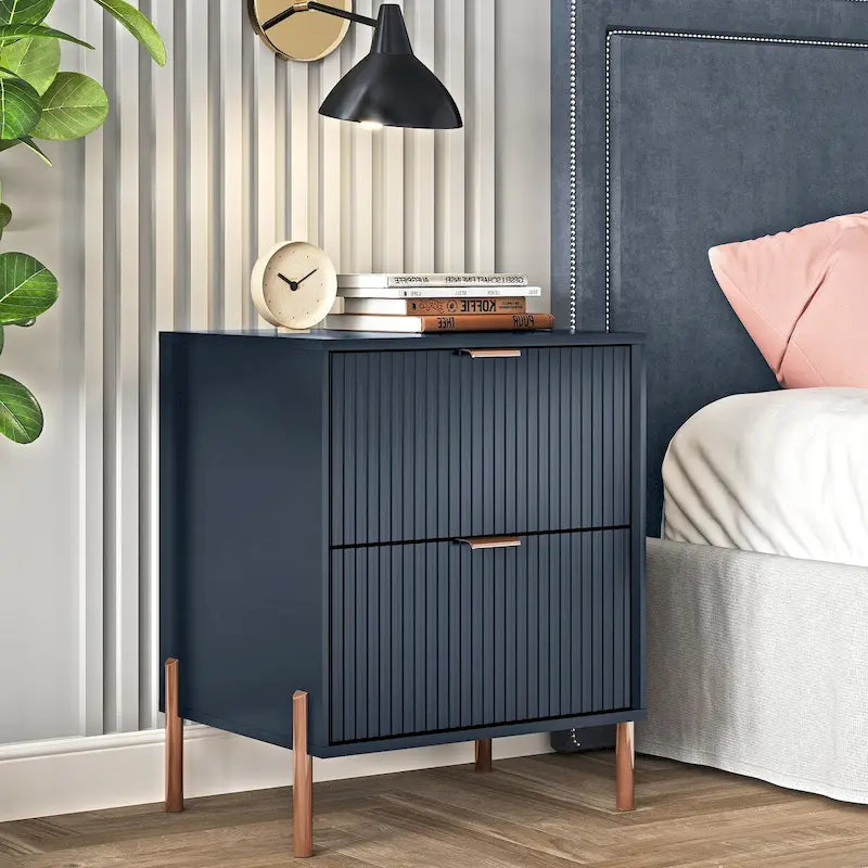 Comodino moderno a 2 cassetti, tavolino da letto, tavolino laterale