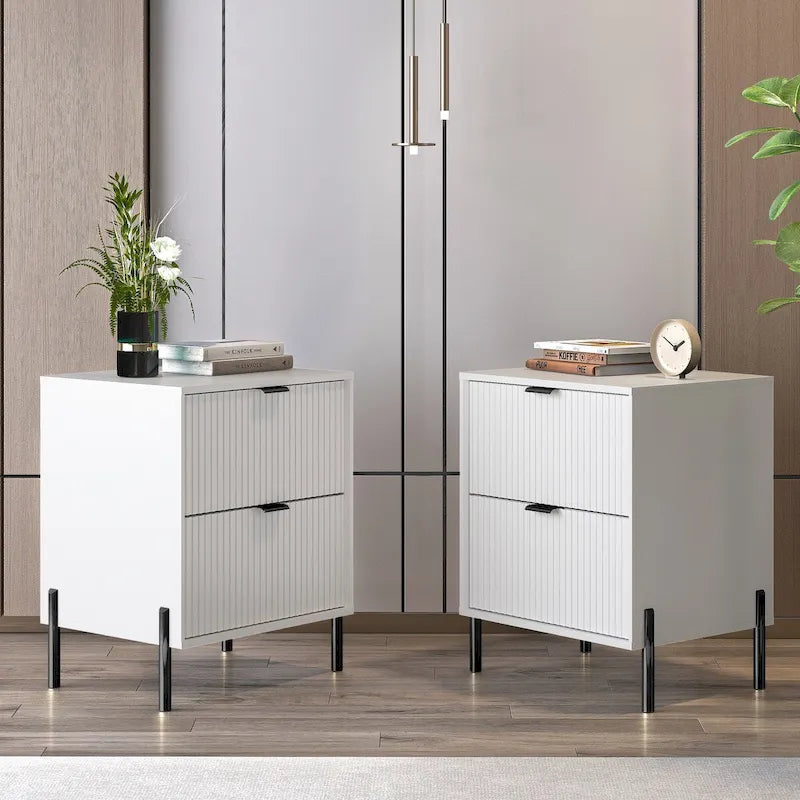 Comodino moderno a 2 cassetti, tavolino da letto, tavolino laterale