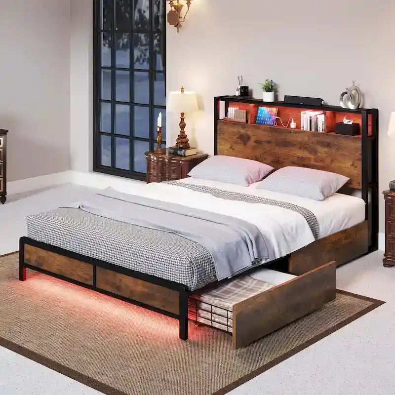 Moasis Queen 4 Storage Drawers Bed Frame with Headboard