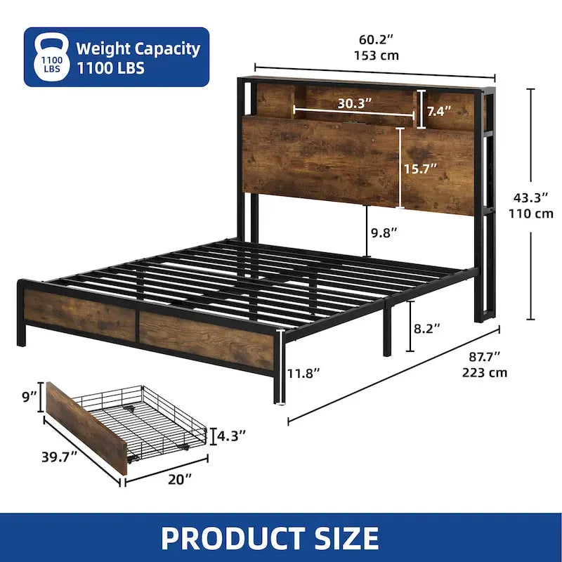 Queen 4 Storage Drawers Bed Frame with Headboard