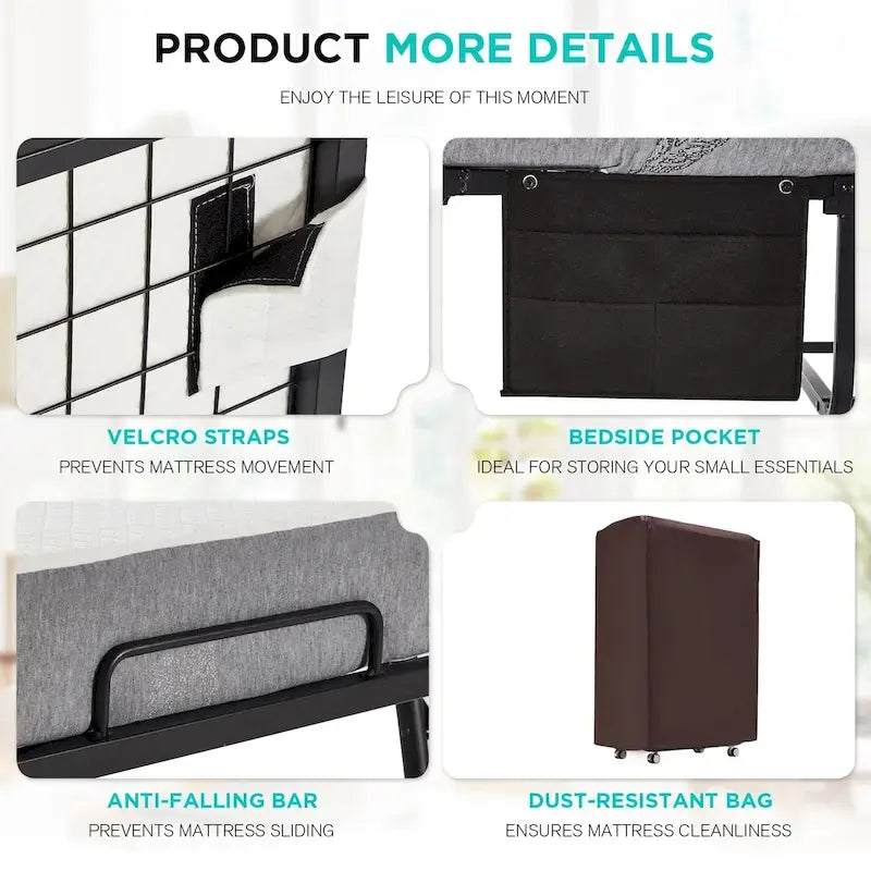 Folding Bed with Memory Foam Mattress: Portable foldable guest bed for adults with luxurious 5-inch memory foam mattress