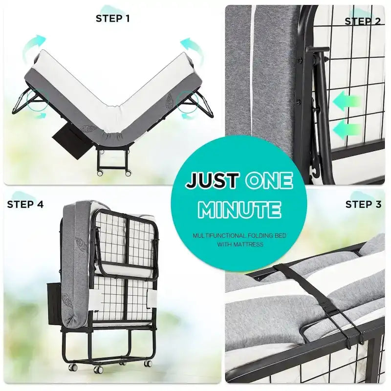 Folding Bed with Memory Foam Mattress: Portable foldable guest bed for adults with luxurious 5-inch memory foam mattress