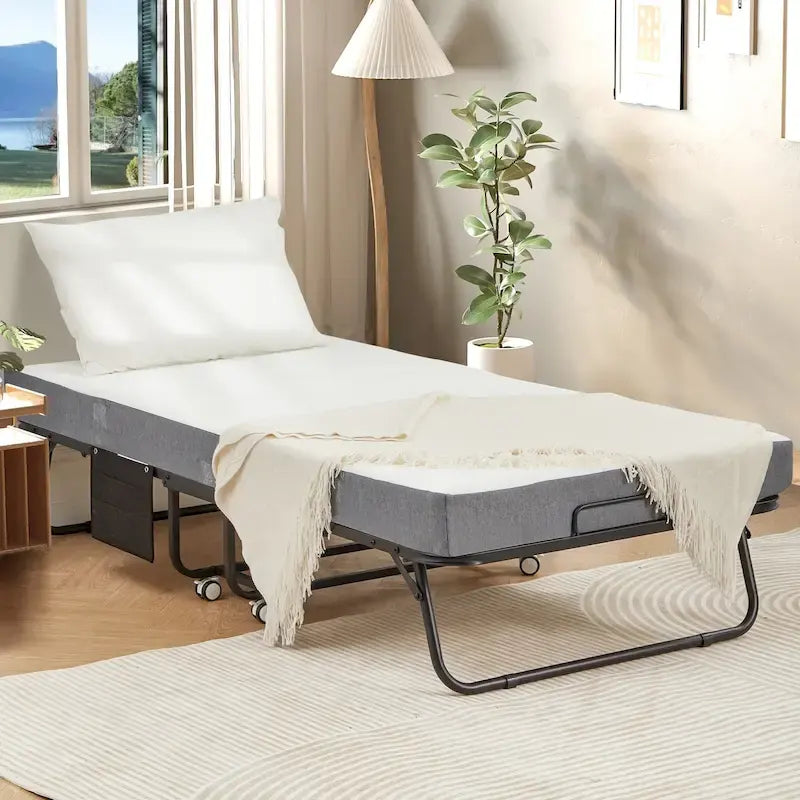 Folding Bed with Memory Foam Mattress: Portable foldable guest bed for adults with luxurious 5-inch memory foam mattress