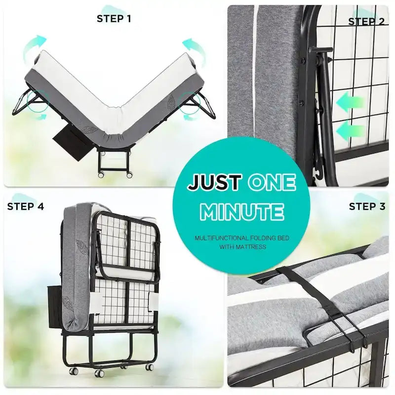 Folding Bed with Memory Foam Mattress: Portable foldable guest bed for adults with luxurious 5-inch memory foam mattress