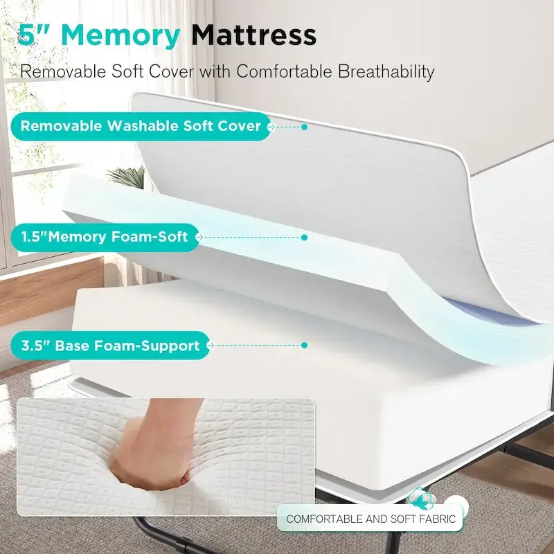 Folding Bed with Memory Foam Mattress: Portable foldable guest bed for adults with luxurious 5-inch memory foam mattress