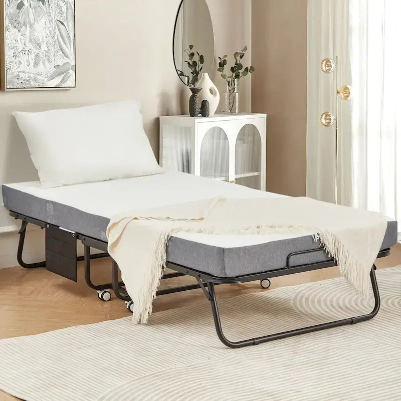 Folding Bed with Memory Foam Mattress: Portable foldable guest bed for adults with luxurious 5-inch memory foam mattress