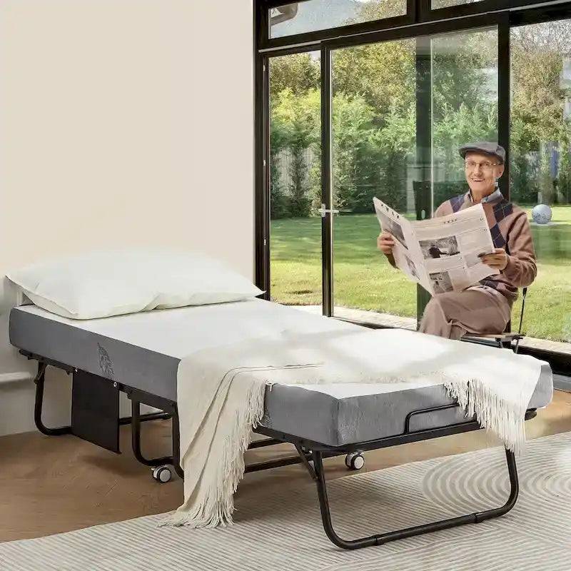 Folding Bed with Memory Foam Mattress: Portable foldable guest bed for adults with luxurious 5-inch memory foam mattress