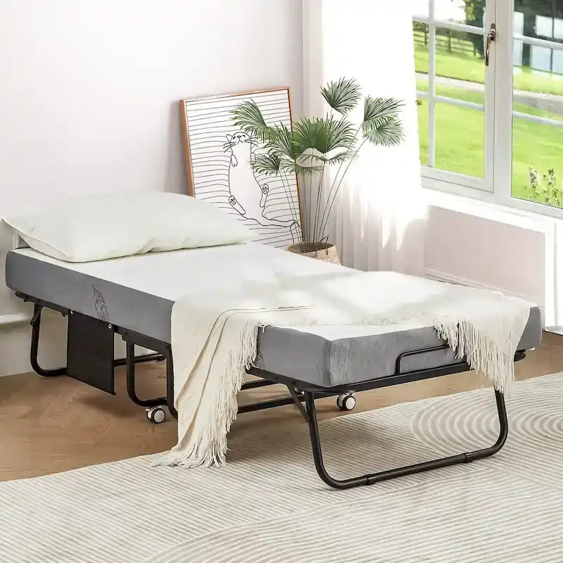 Folding Bed with Memory Foam Mattress: Portable foldable guest bed for adults with luxurious 5-inch memory foam mattress